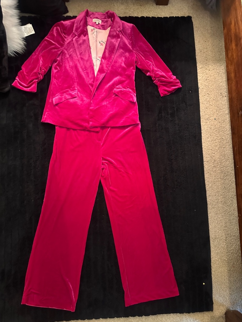 Skies Are Blue Fuchsia Velvet Blazer and Wide-Leg Pants Set